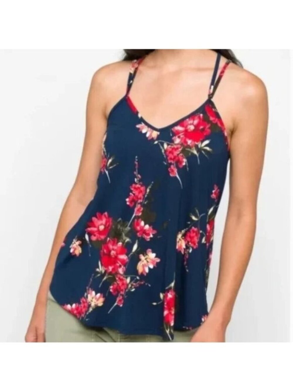Papermoon Womens Blue Floral Knit Tank Top Large